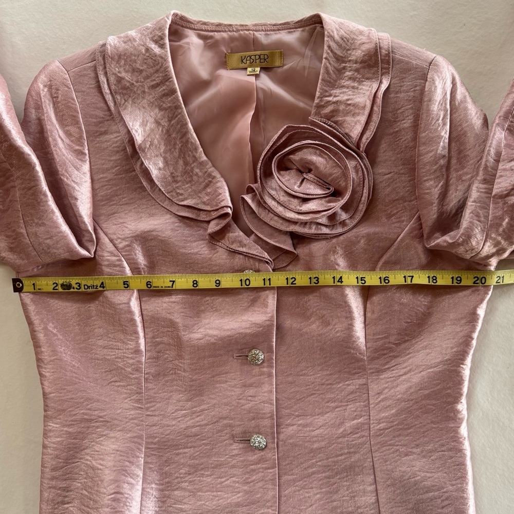 Dusty Pink Kasper Jacket with Rosette Accent & Vintage Faux Jeweled Buttons (12) - Picture 9 of 17